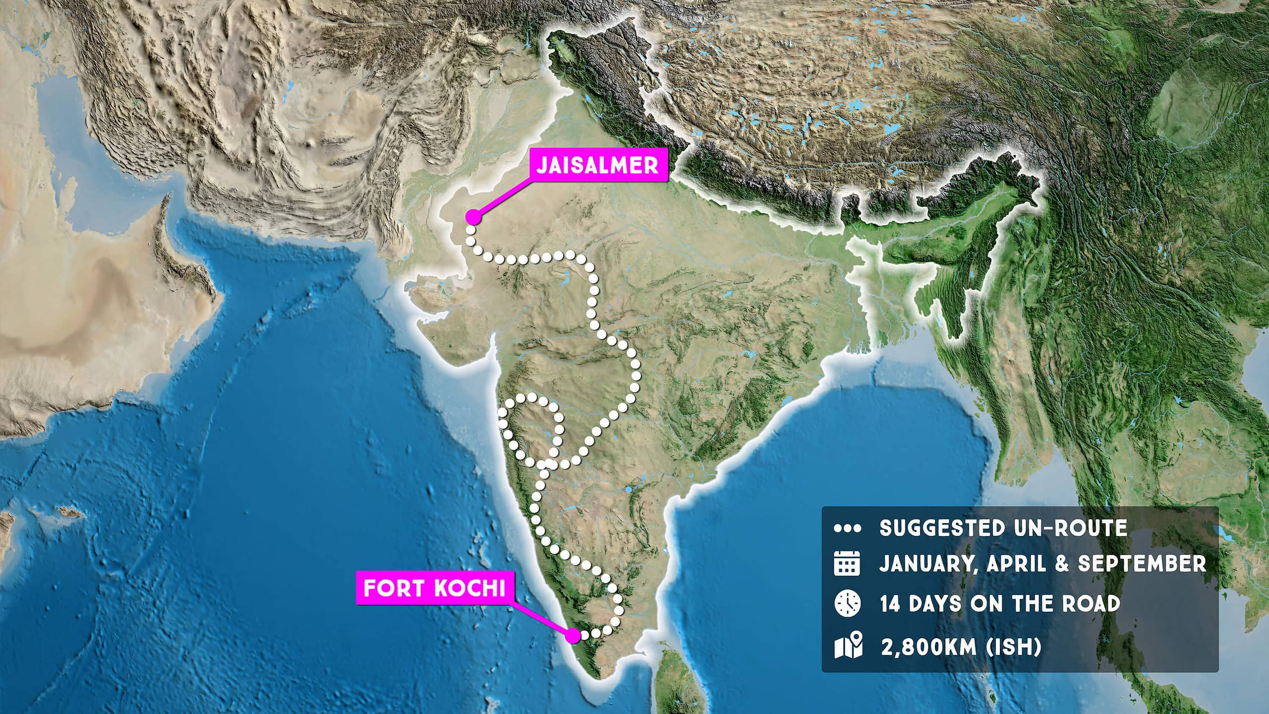 Rickshaw Run India un-route map - Fort Kochi to Jaisalmer